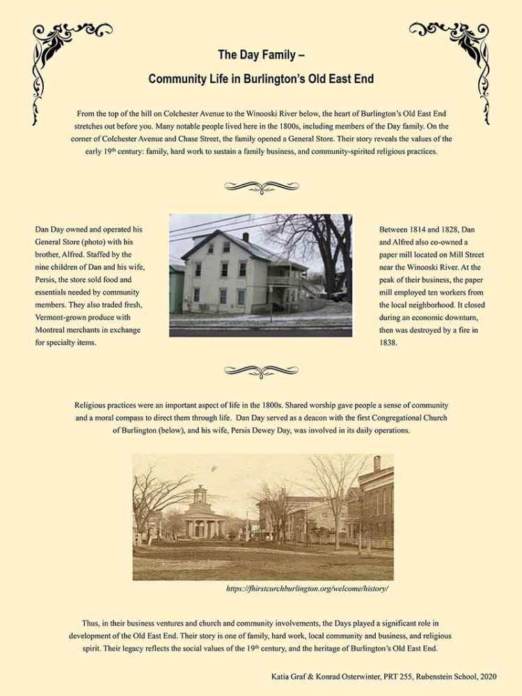 Community Life in Burlington's Old East End, a Day family history poster