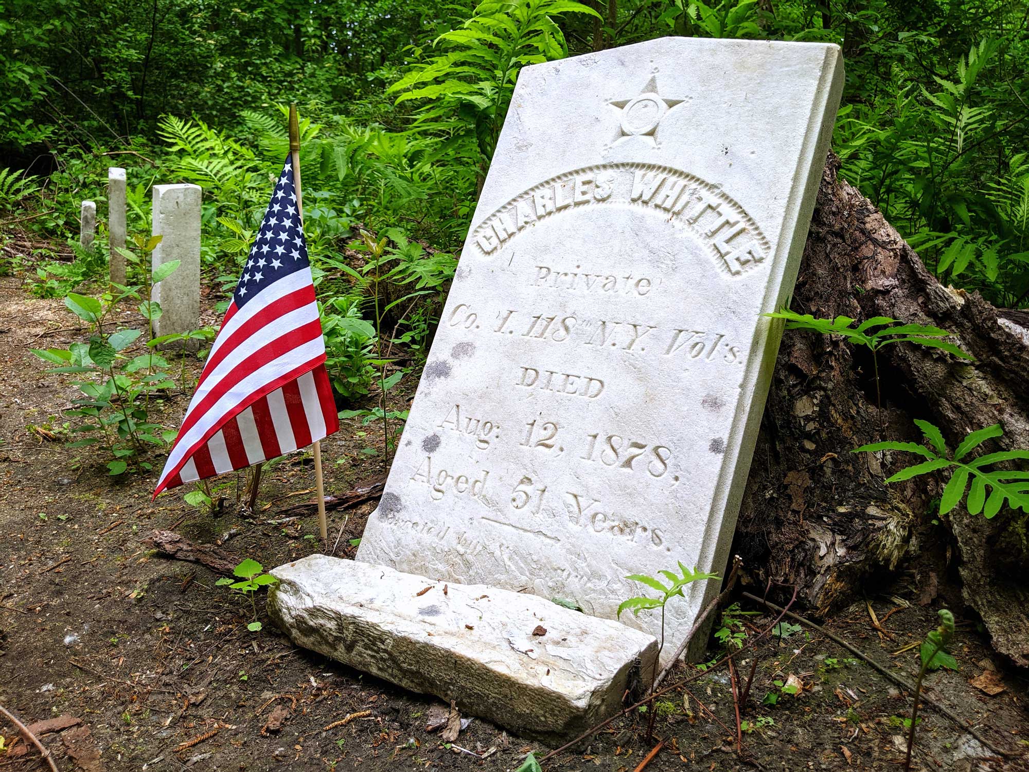 Civil War veteran's grave with American flag