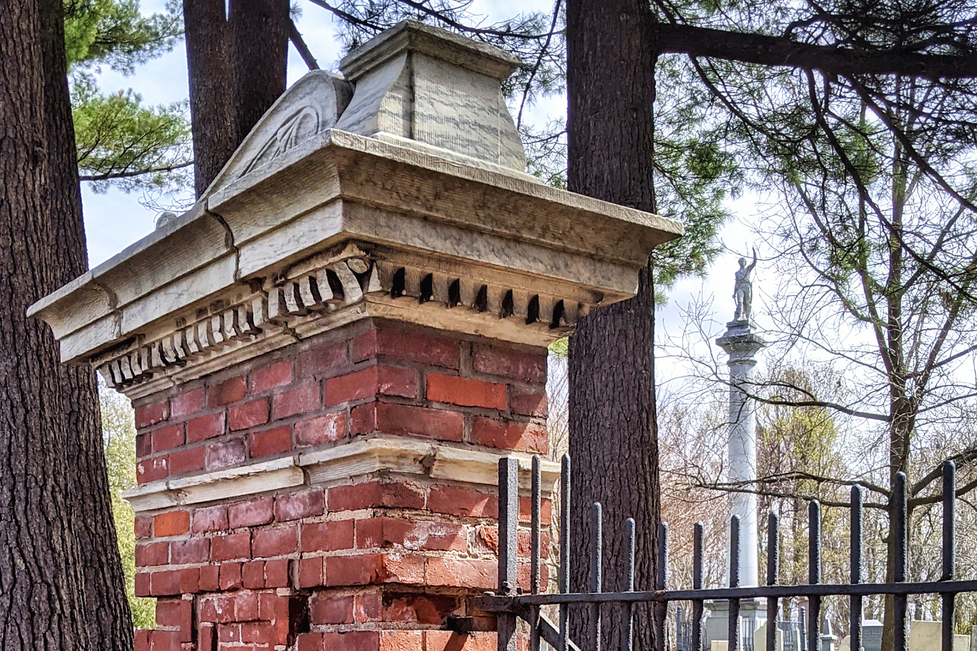 Greenmount Cemetery Gate with Ethan Allen Statue in Burlington Vermont