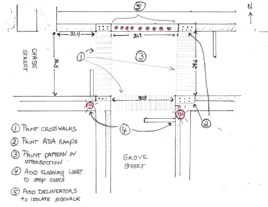 Drawing of improvements for the Chase and Grove intersection in the Old East End, Burlington, Vermont